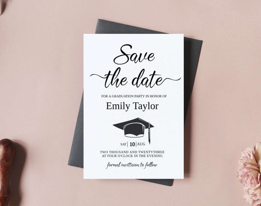 Save the date graduation editable template share using text, email or print