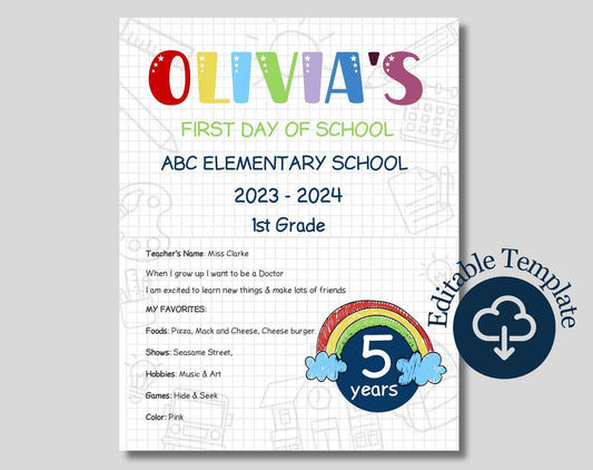 Printable First Day of School Sign - Digital Doc Inc