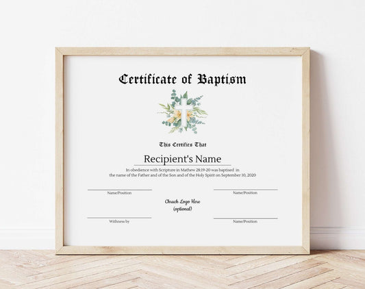 Customizable Baptism Certificate Template - Digital Doc Inc