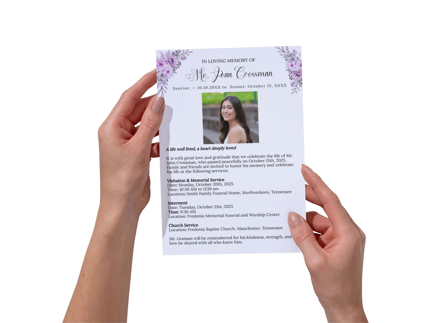 Purple / Lavender Funeral Celebration of Life Program