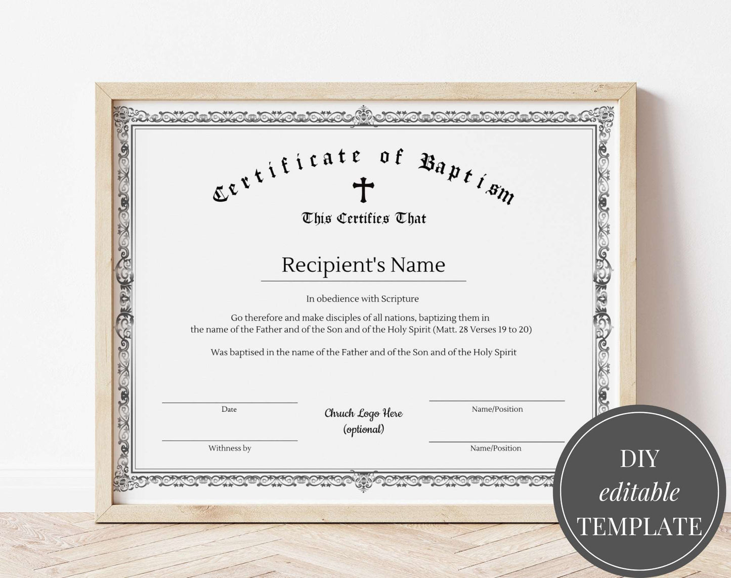 Editable Baptism Certificate Template - Digital Doc Inc