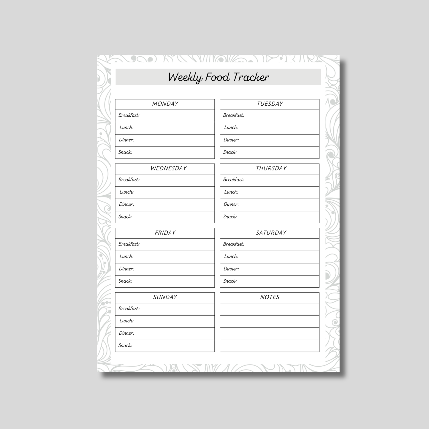 Food Tracker | Weekly & Monthly Meal Log | Printable PDF Planner Digital Download