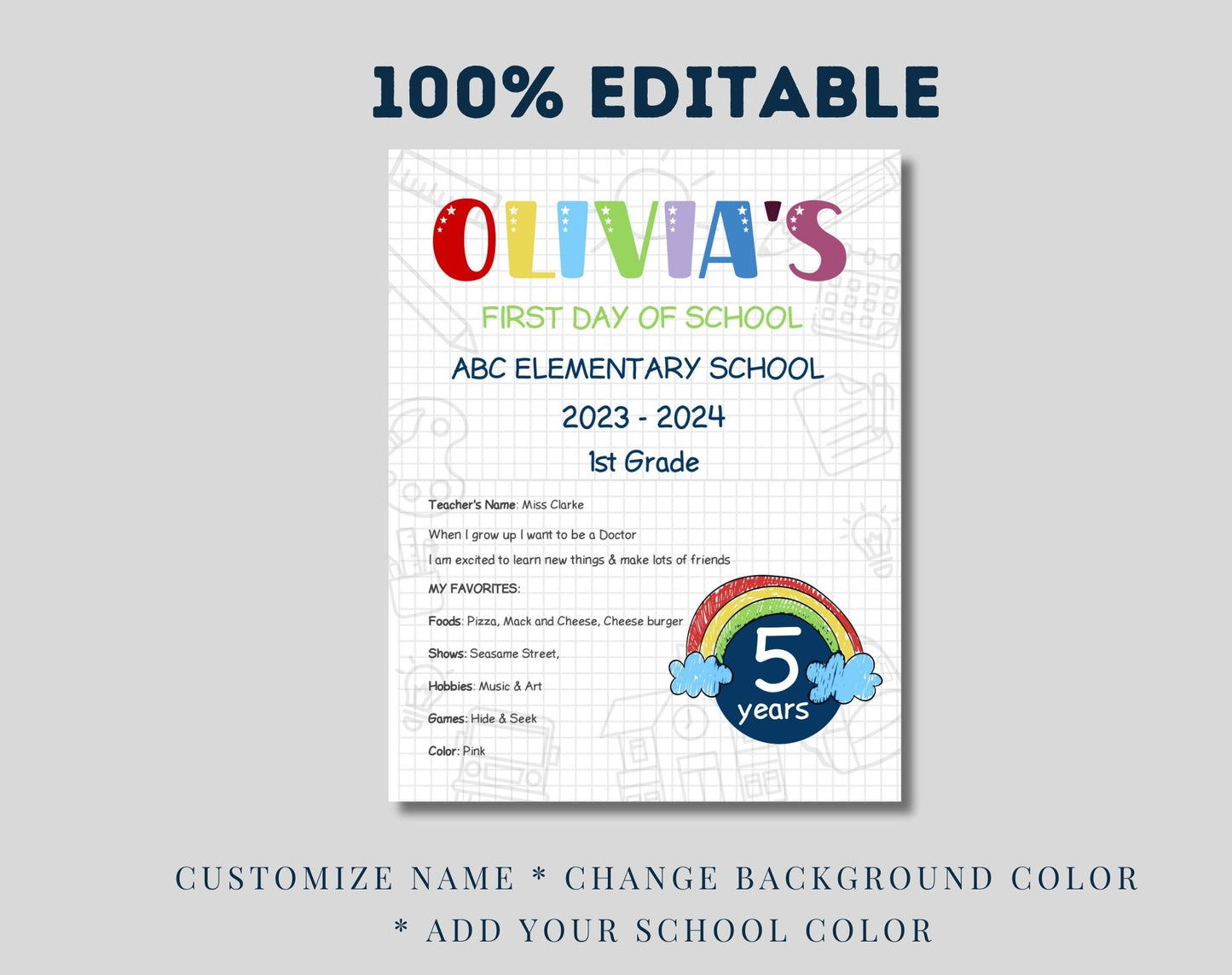 Printable First Day of School Sign - Digital Doc Inc