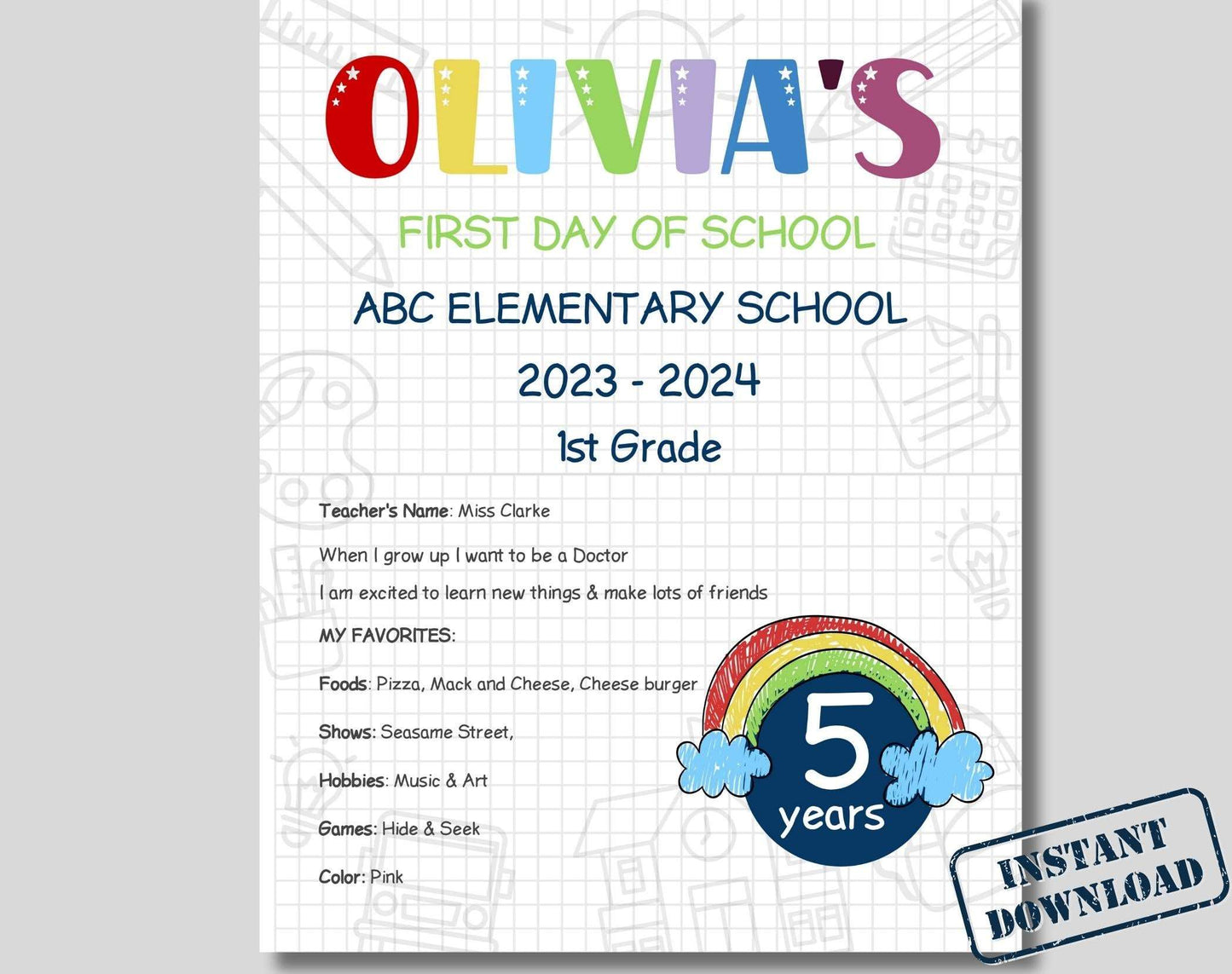 Printable First Day of School Sign - Digital Doc Inc