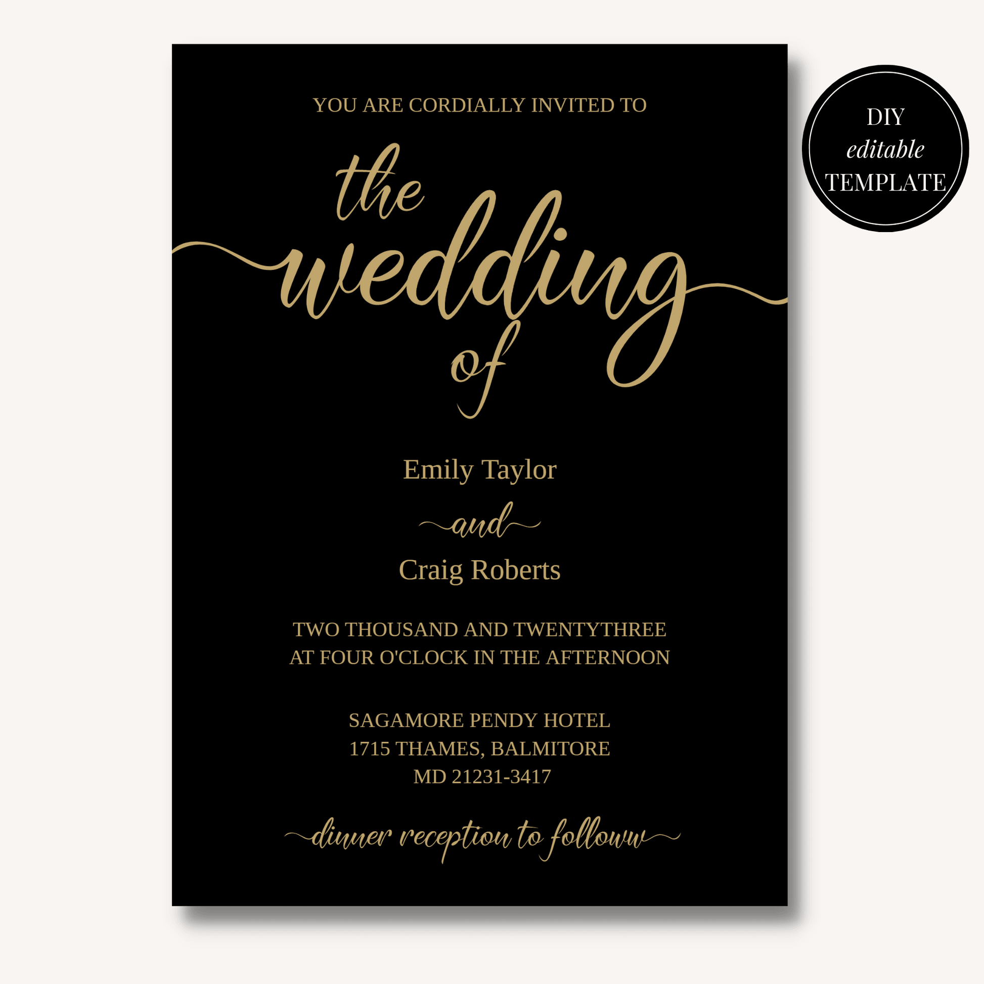 Elegant Black and Gold Wedding Stationery Bundle - Digital Doc Inc