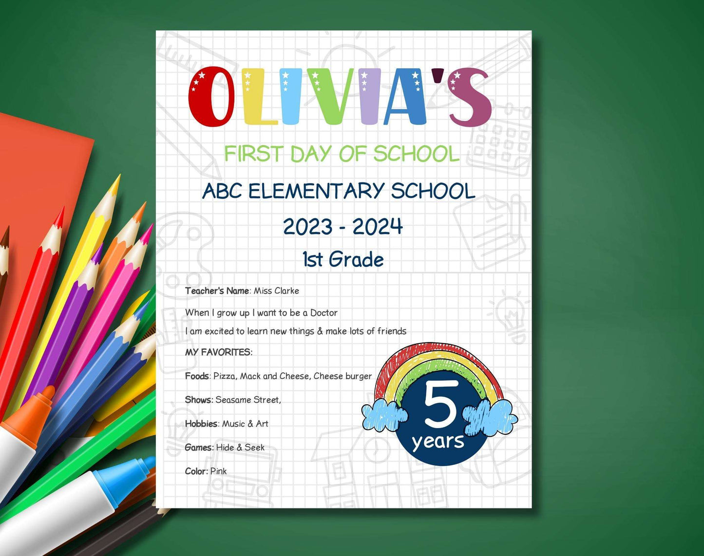 Printable First Day of School Sign - Digital Doc Inc