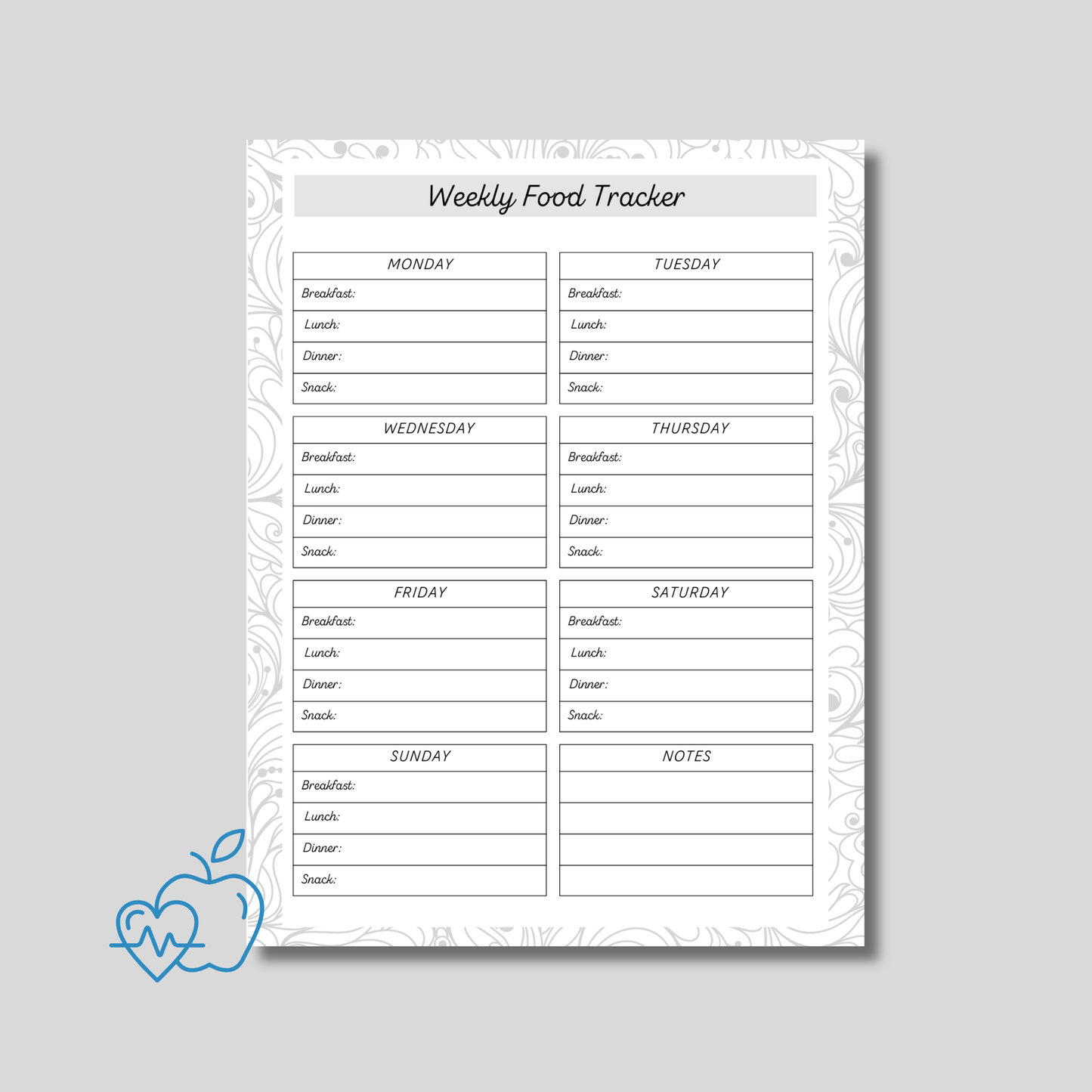 Food Tracker | Weekly & Monthly Meal Log | Printable PDF Planner Digital Download