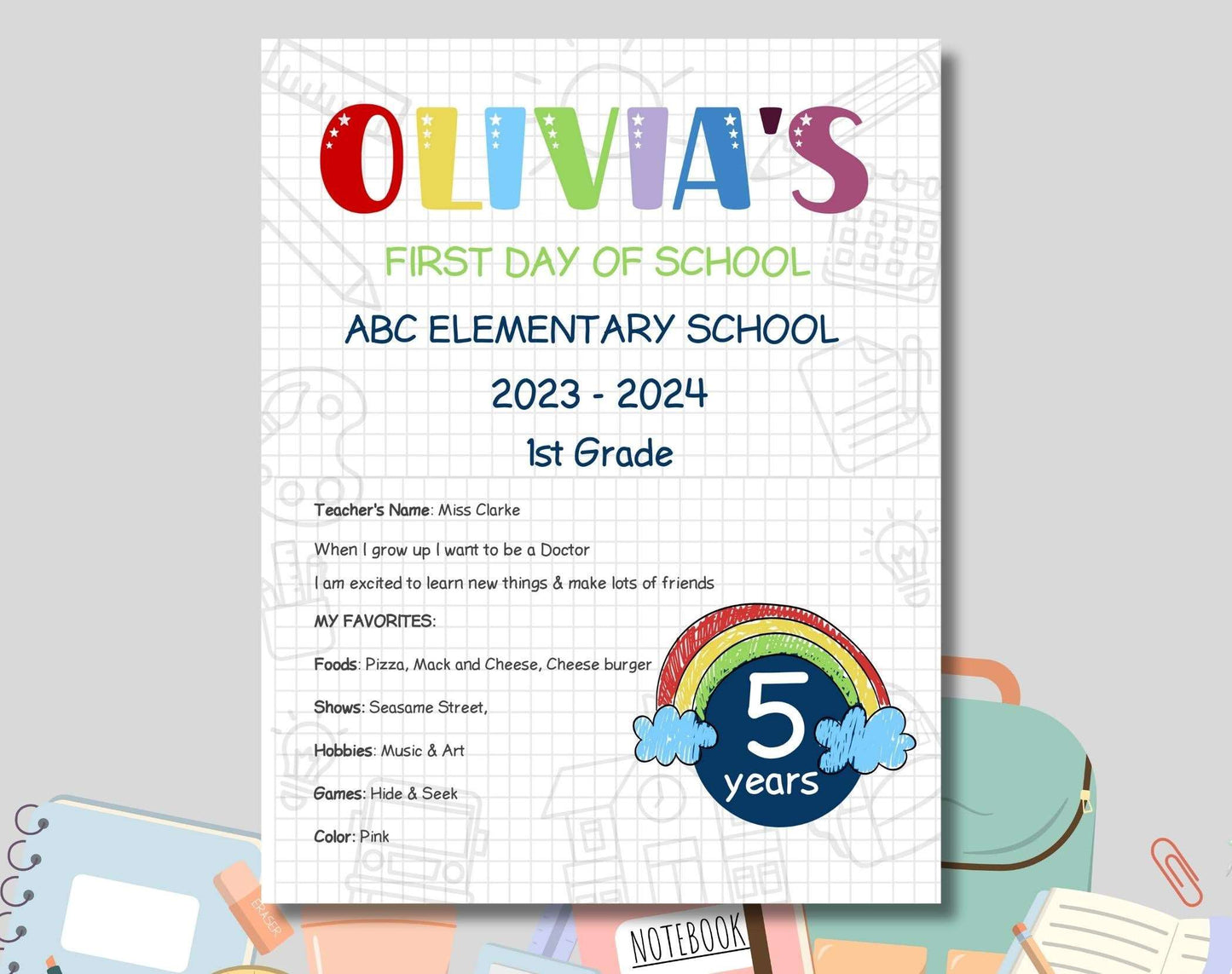 Printable First Day of School Sign - Digital Doc Inc