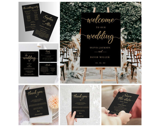 Elegant Black and Gold Wedding Stationery Bundle