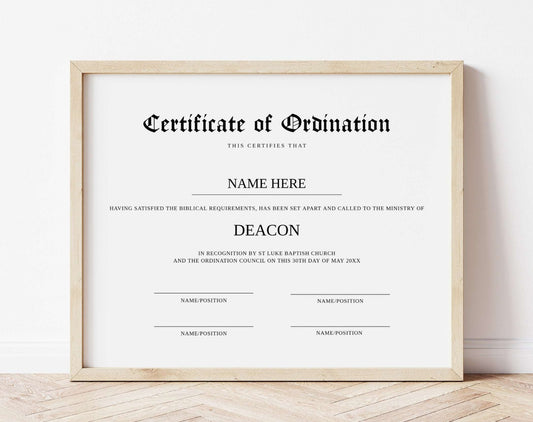 Customizable Certificate of Ordination - Digital Doc Inc