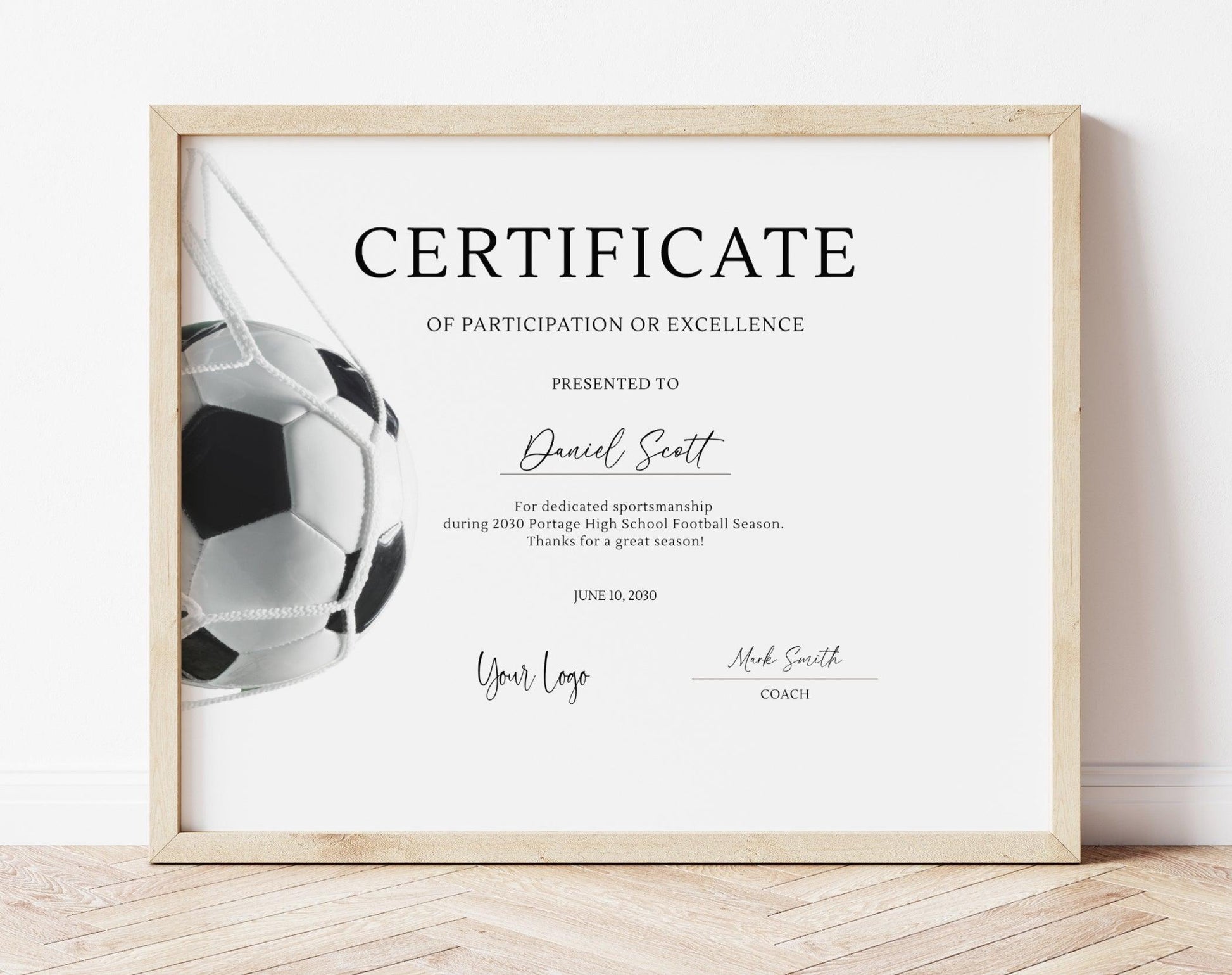 Football Award Certificate Template - Digital Doc Inc