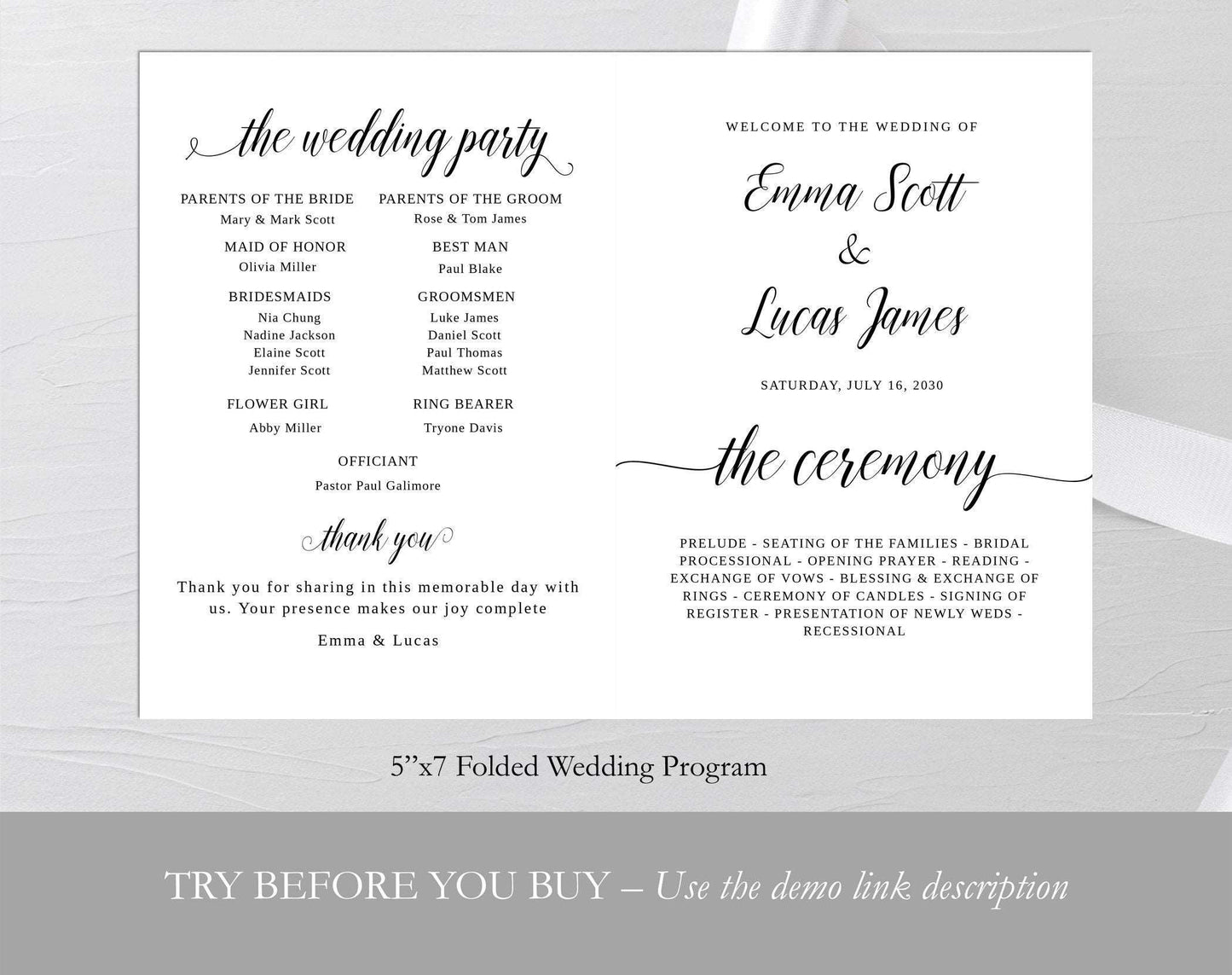 Wedding Program Template Printable - Digital Doc Inc