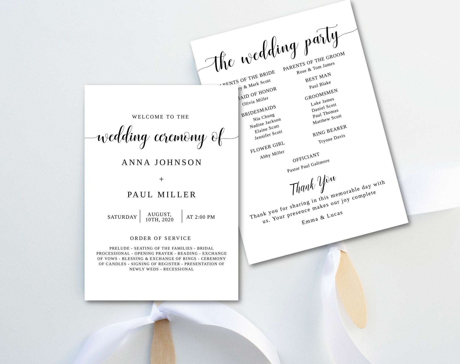 Printable Wedding Ceremony Program Template - Digital Doc Inc