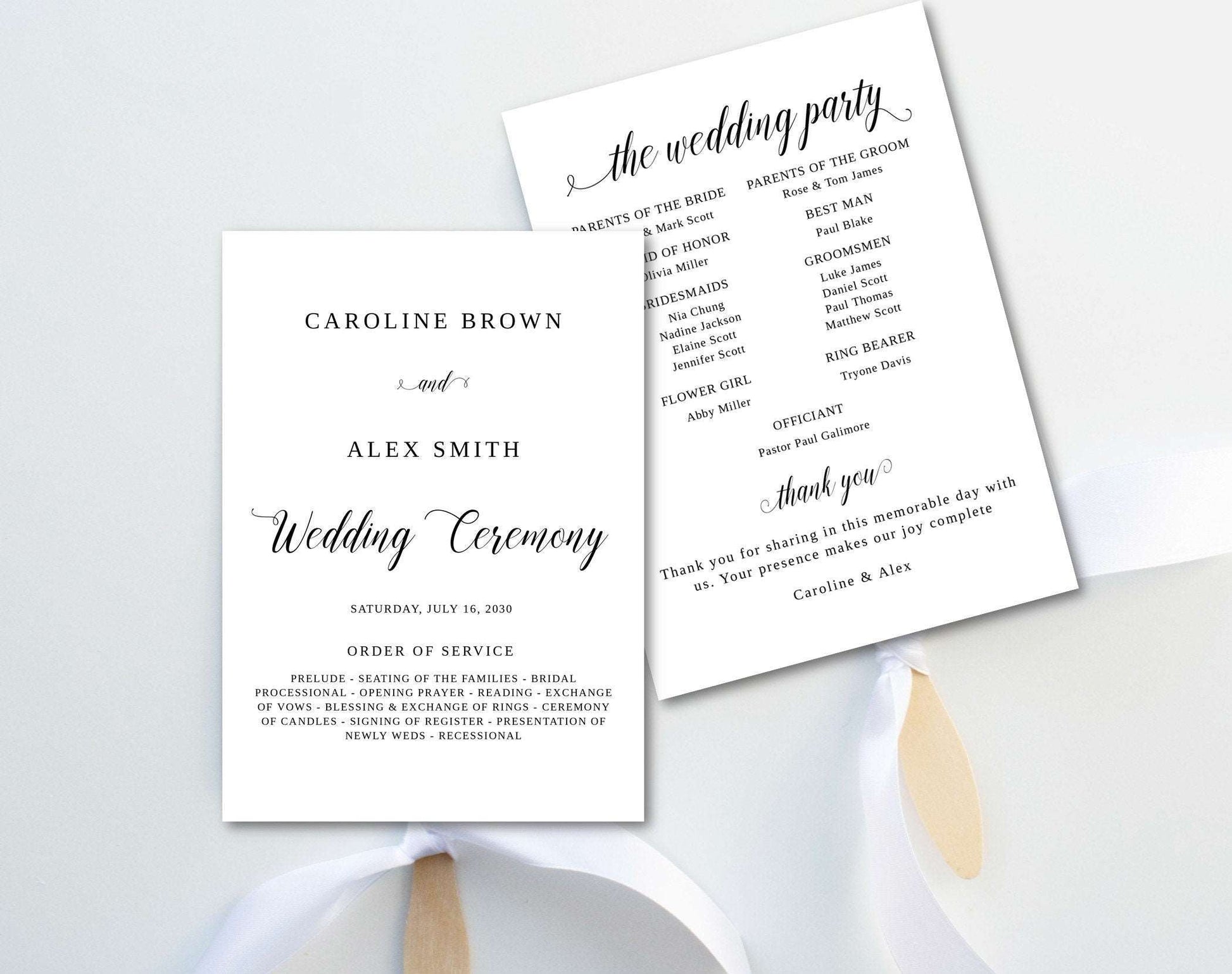 Wedding Program Fans Instant Download - Digital Doc Inc