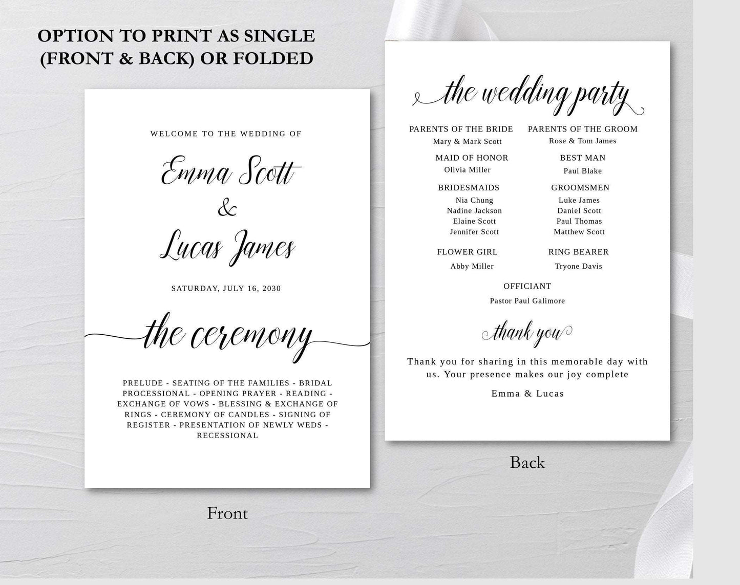 Wedding Program Template Printable - Digital Doc Inc