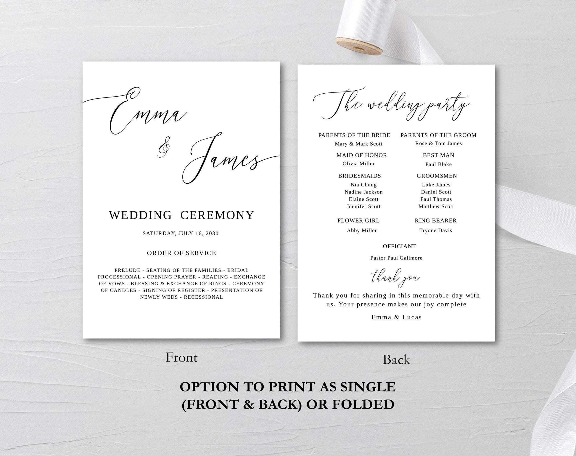 Minimal Wedding Program Fan Template - Digital Doc Inc