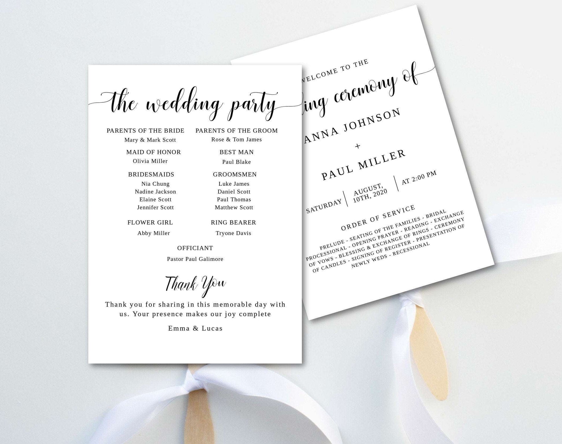 Printable Wedding Ceremony Program Template - Digital Doc Inc