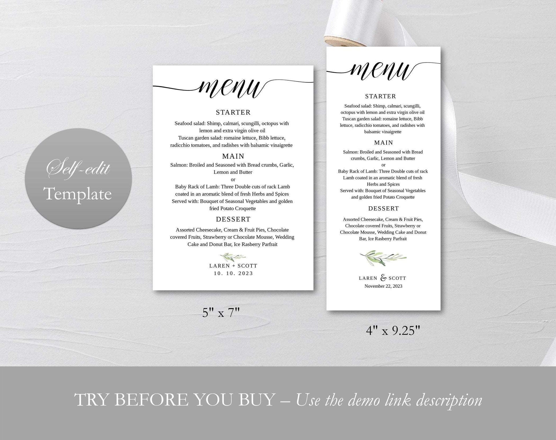 Printable Wedding Menu Template - Digital Doc Inc