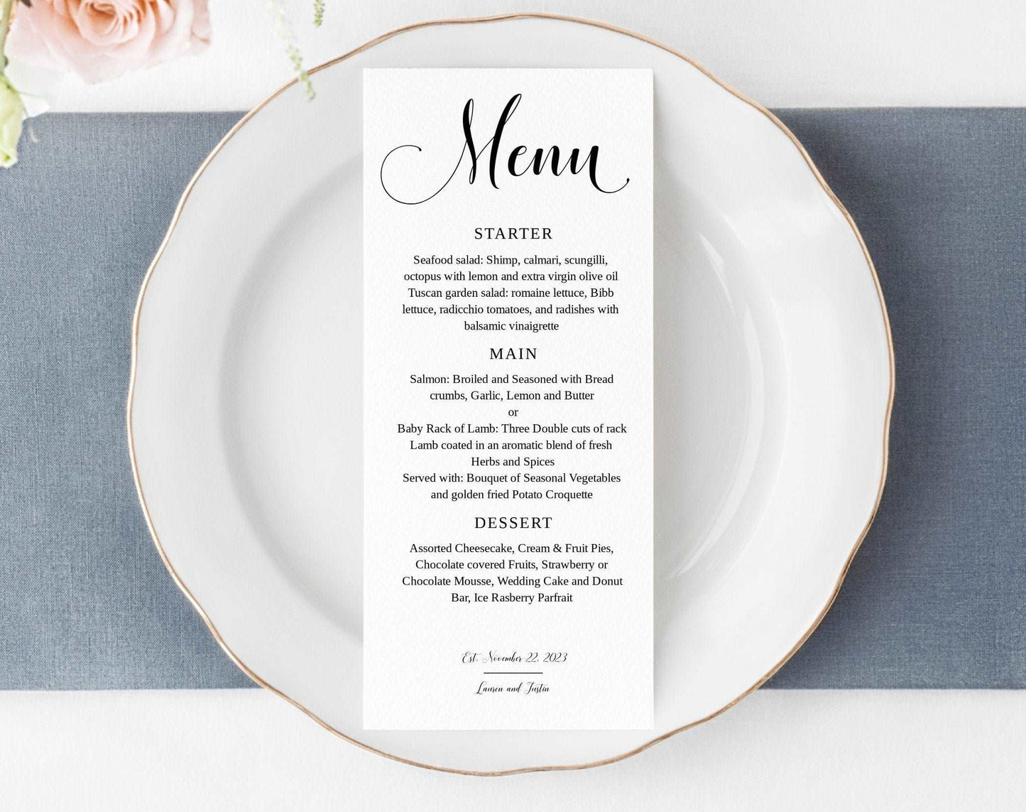 Wedding Menu Template - Digital Doc Inc