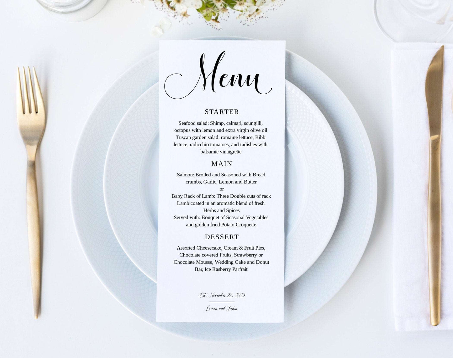 Wedding Menu Template - Digital Doc Inc