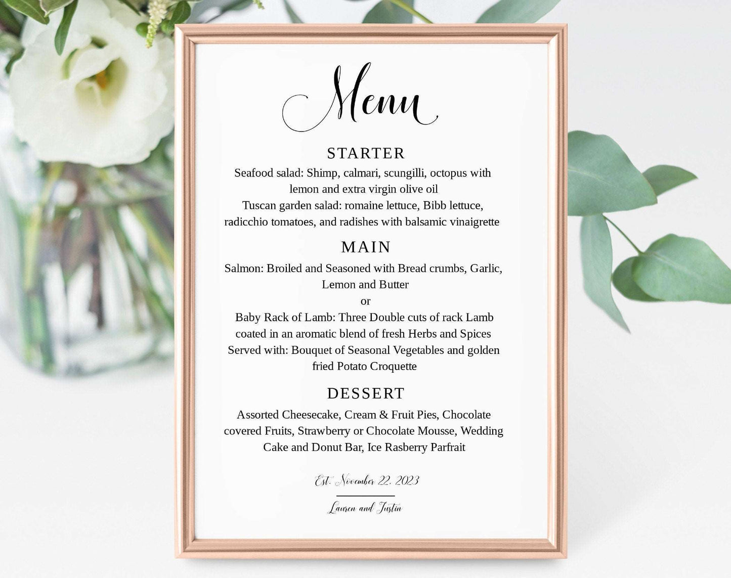 Wedding Menu Template - Digital Doc Inc