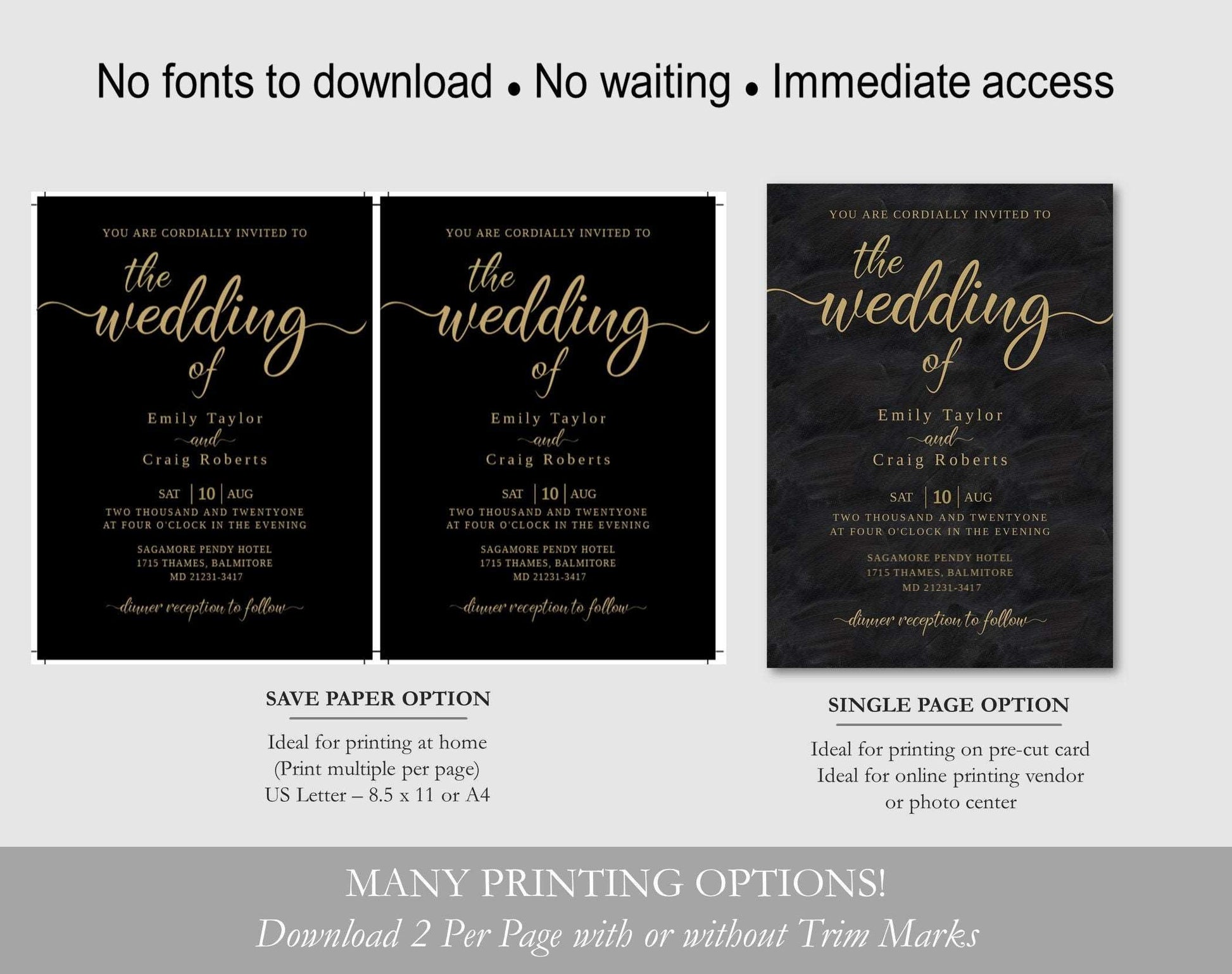 Black and Gold Wedding Invitation - Digital Doc Inc