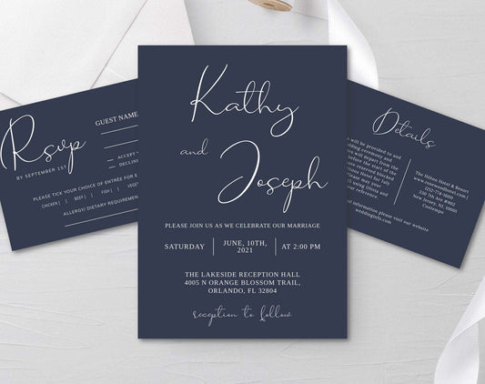 Stylish Navy Wedding Invitation Template - Digital Doc Inc