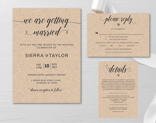 Printable Rustic Wedding Invitation Set - Digital Doc Inc