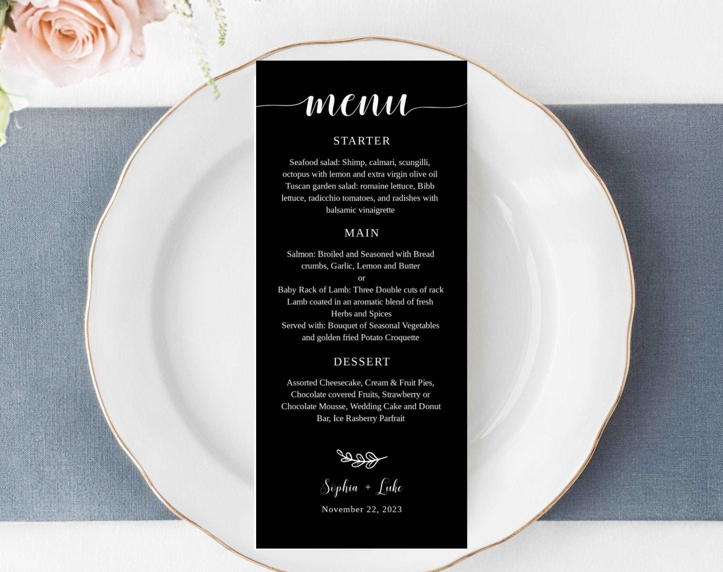 Printable Wedding Menu Template - Digital Doc Inc