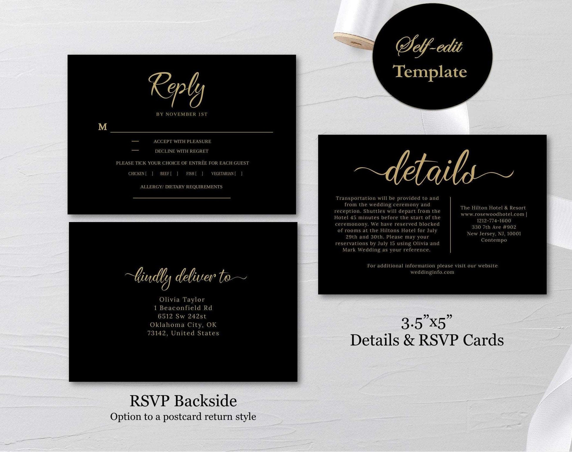 Black and Gold Wedding Invitation - Digital Doc Inc