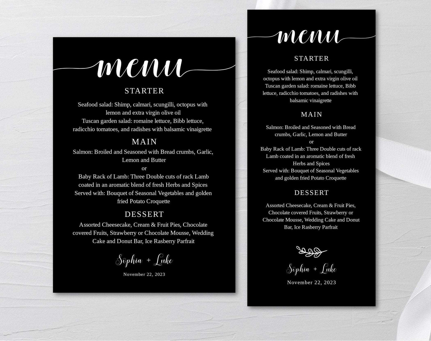 Printable Wedding Menu Template - Digital Doc Inc