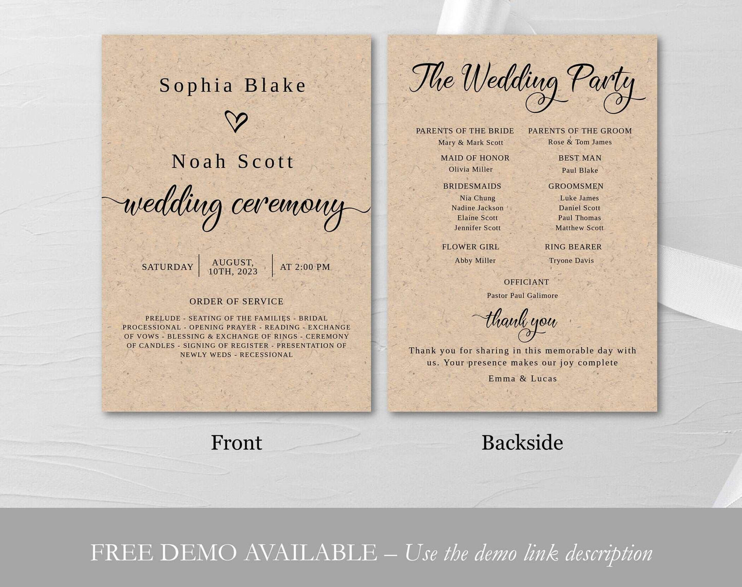 Printable Rustic Wedding Program Template - Digital Doc Inc