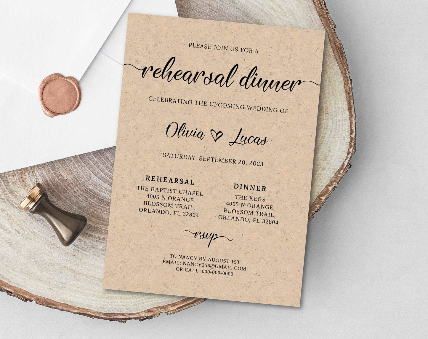 Rustic Rehearsal Dinner Invitation Template - Digital Doc Inc