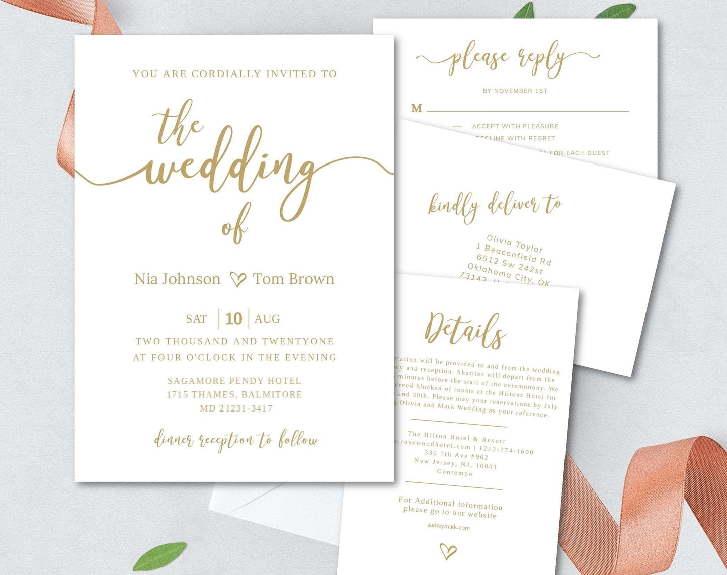 Gold Wedding Invitation Template - Digital Doc Inc