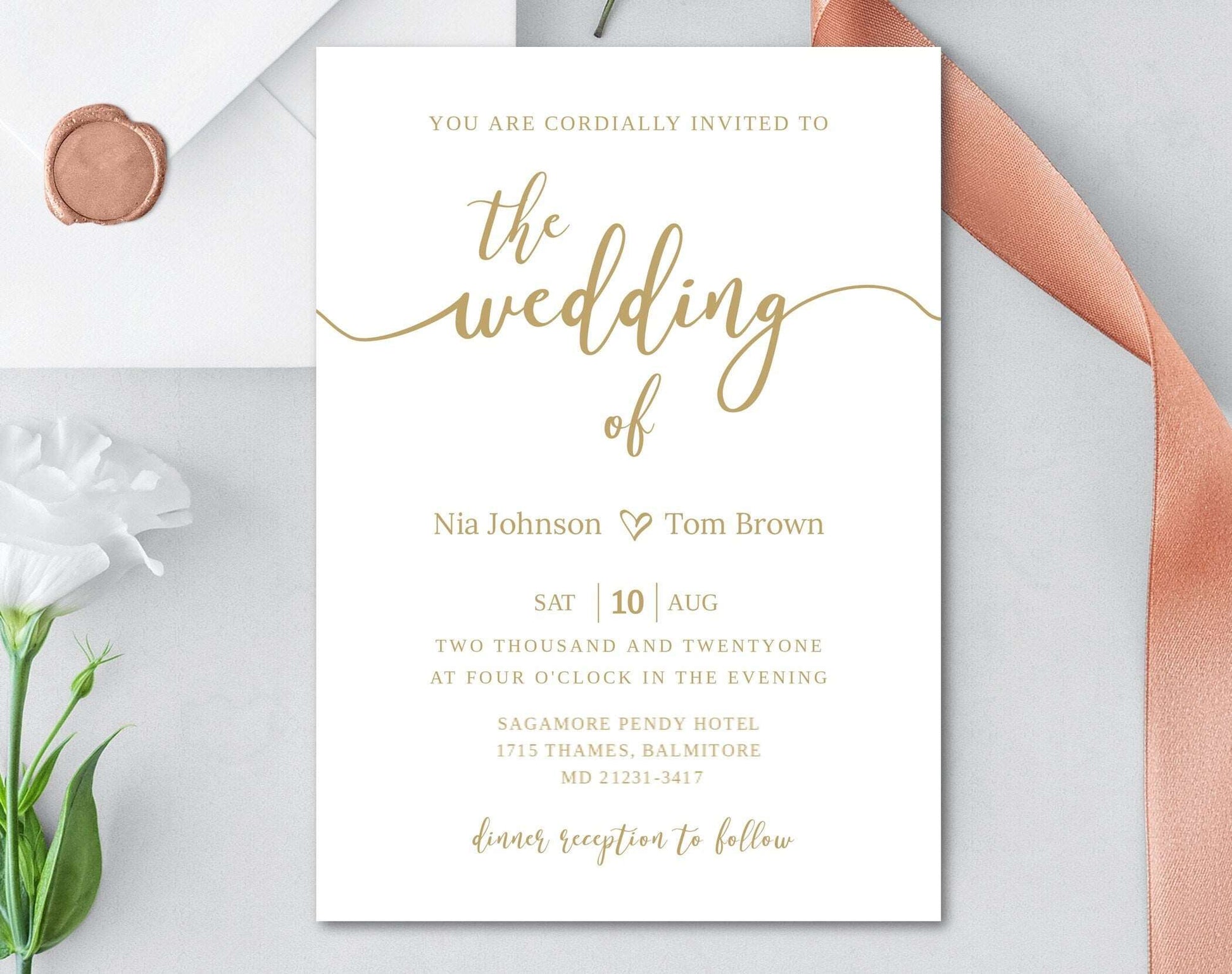 Gold Wedding Invitation Template - Digital Doc Inc