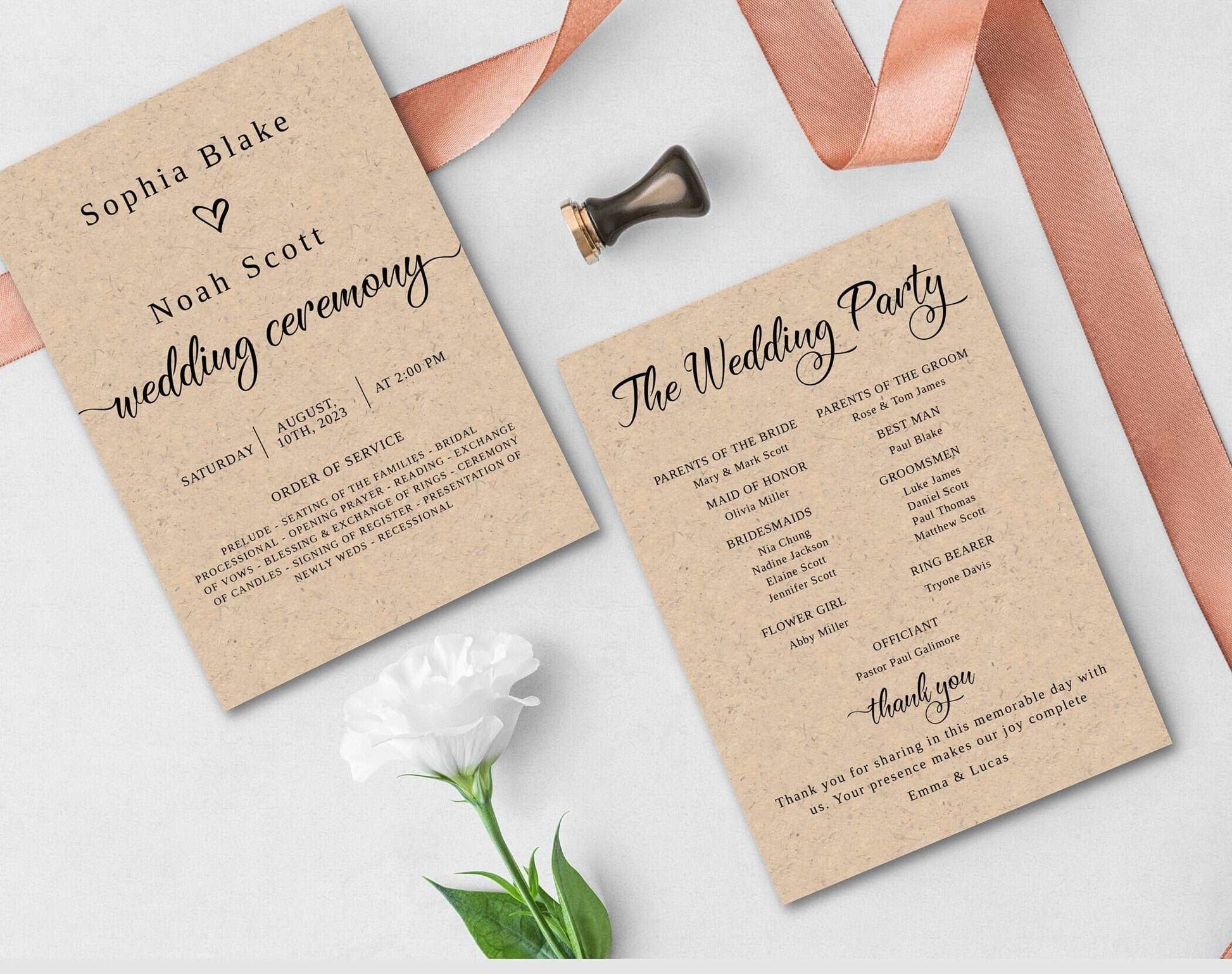 Printable Rustic Wedding Program Template - Digital Doc Inc