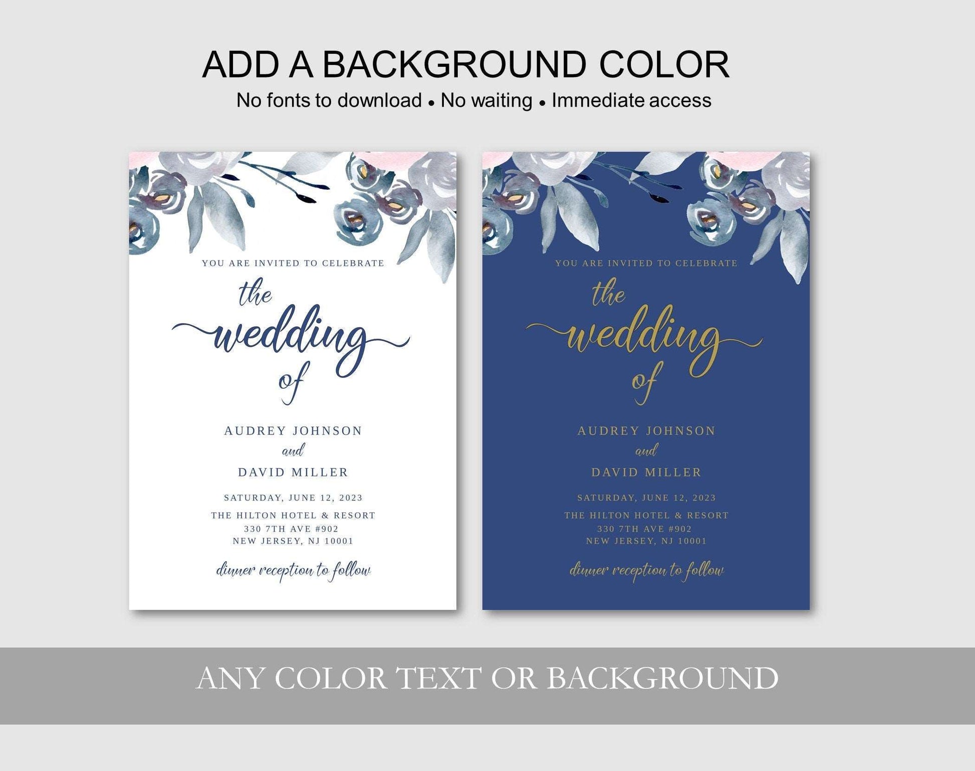 Navy Blue Wedding Invitation Template - Digital Doc Inc