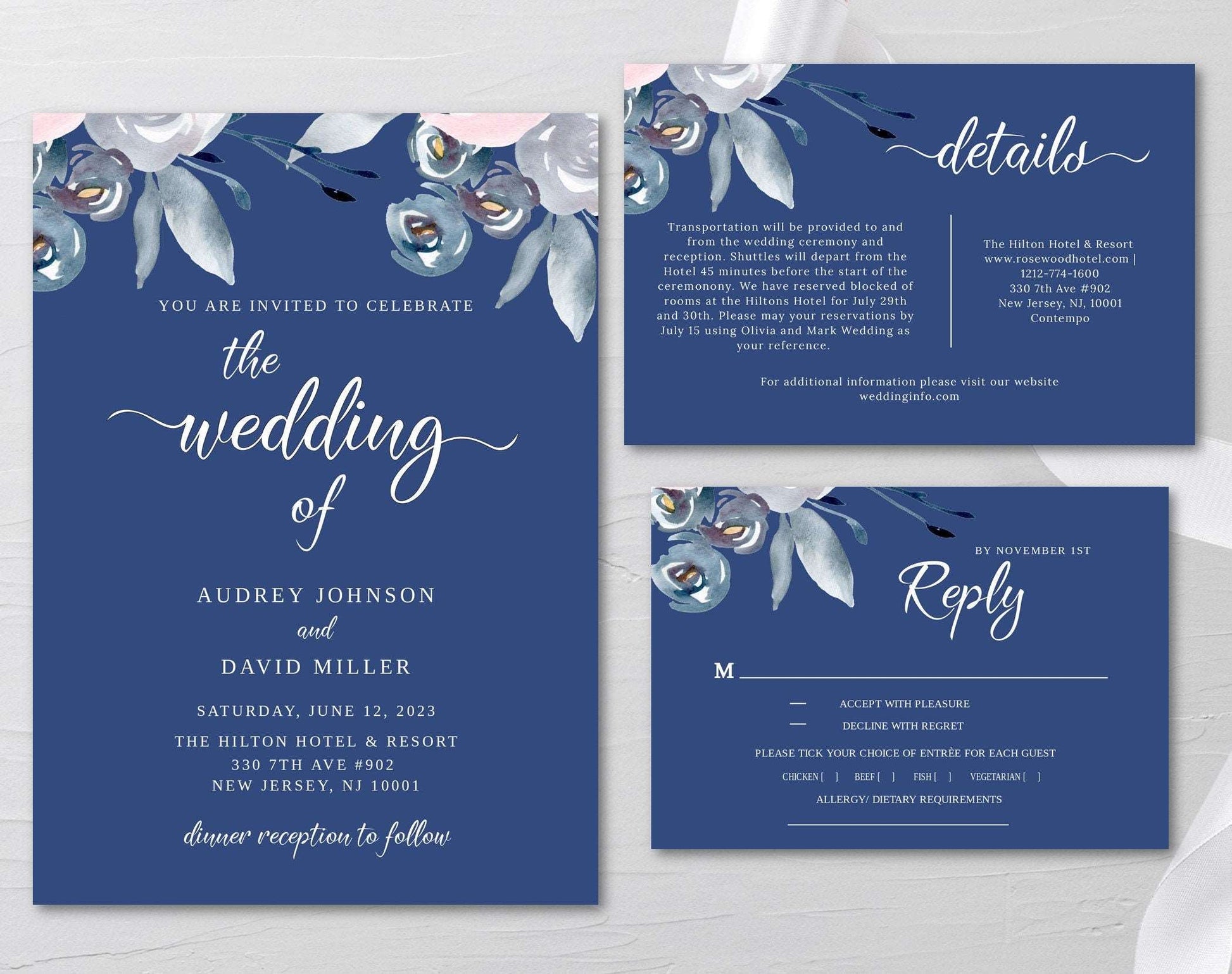 Navy Blue Wedding Invitation Template - Digital Doc Inc