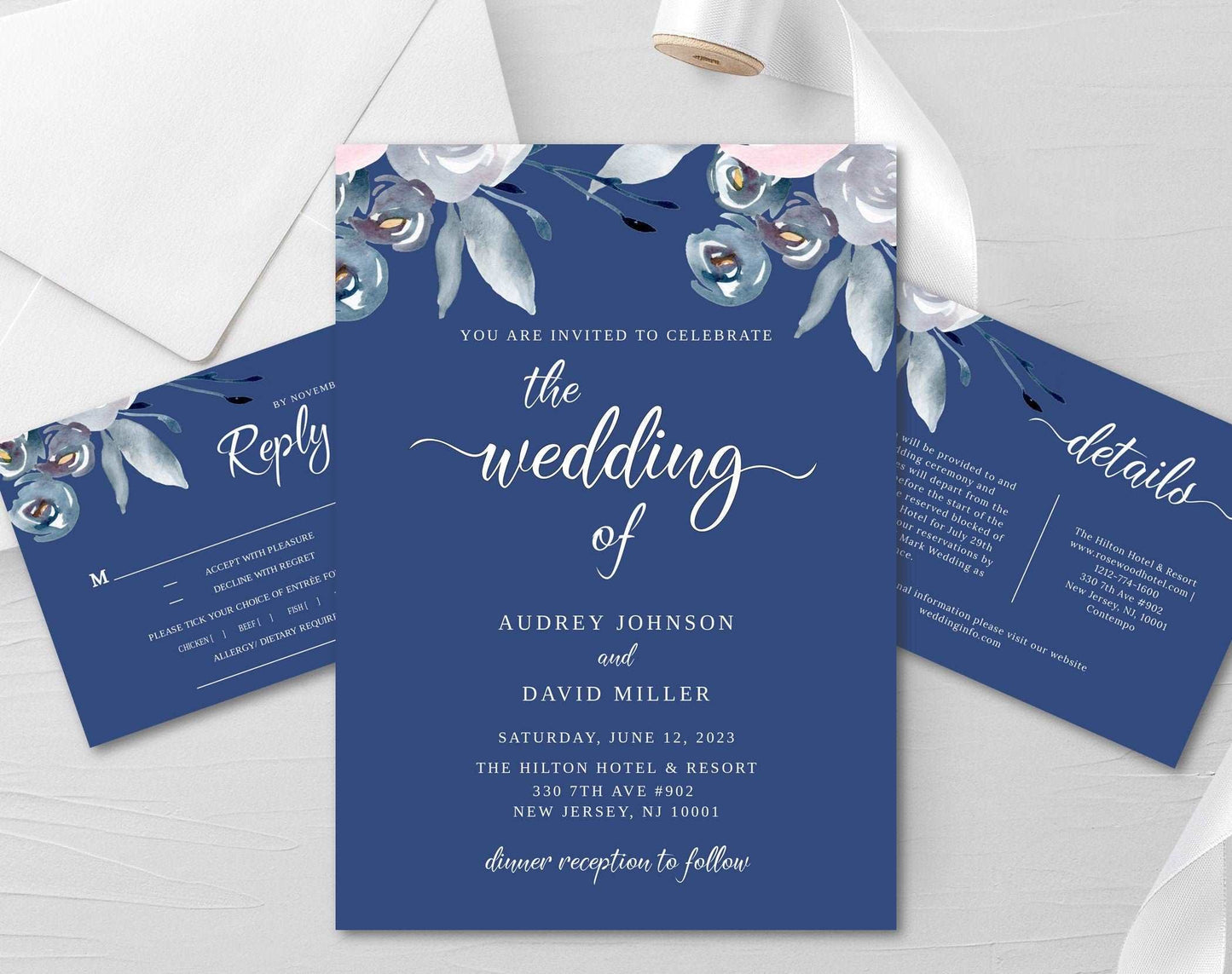 Navy Blue Wedding Invitation Template - Digital Doc Inc