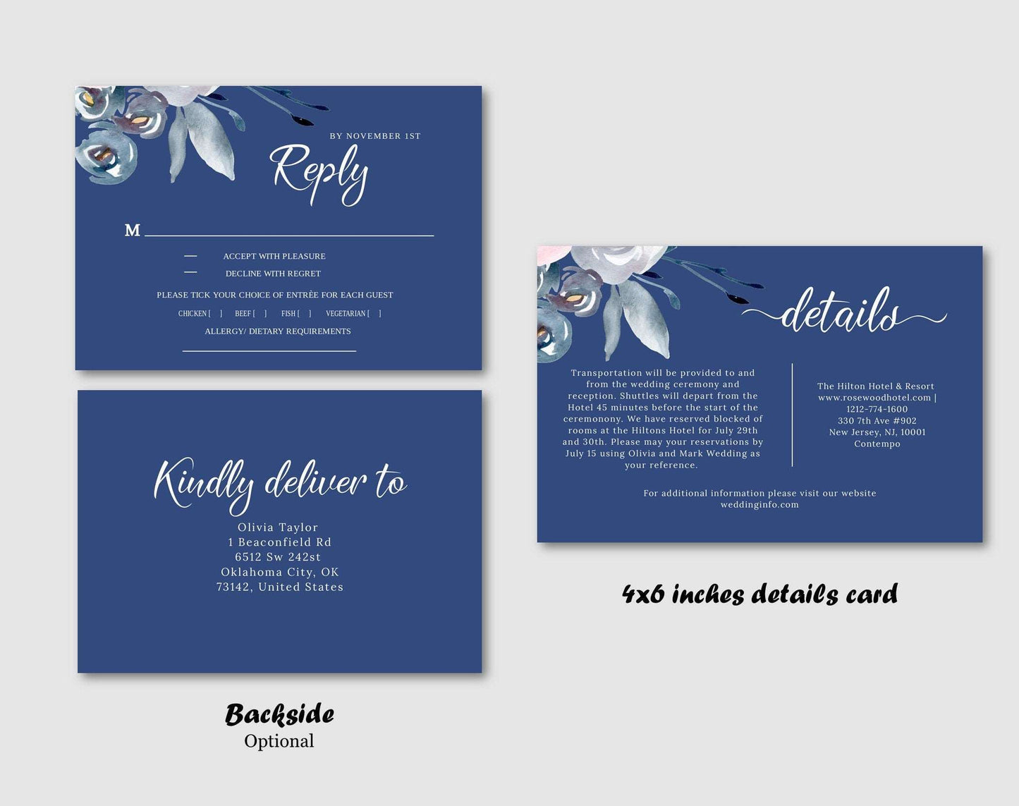 Navy Blue Wedding Invitation Template - Digital Doc Inc