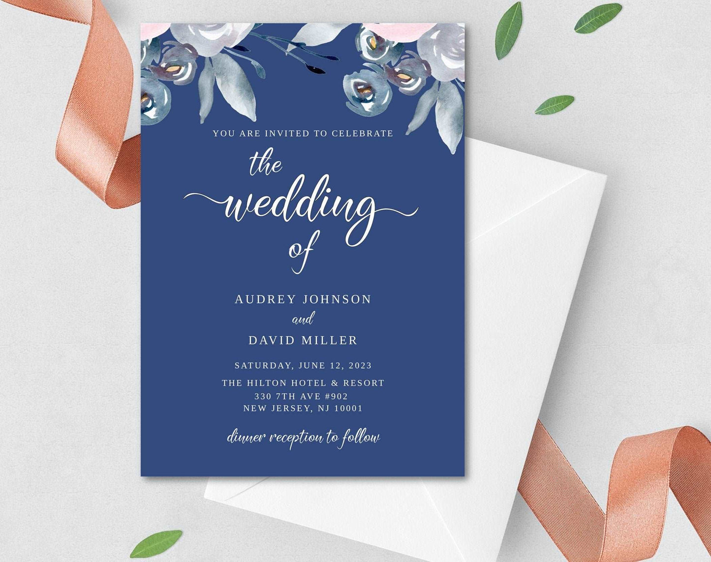 Navy Blue Wedding Invitation Template - Digital Doc Inc