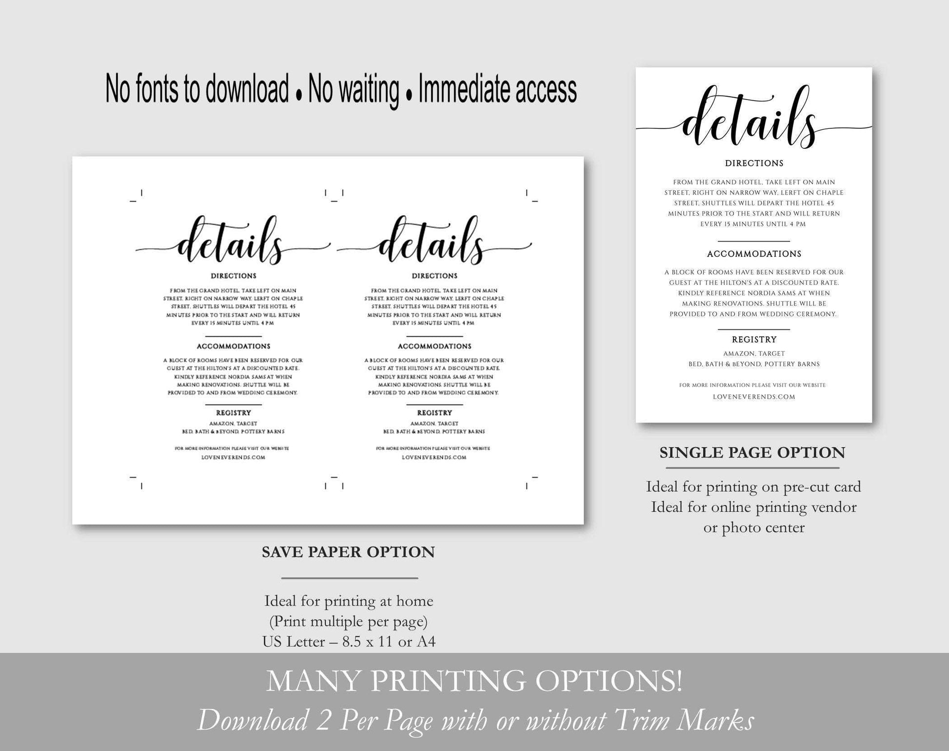 Wedding Details Cards - Digital Doc Inc