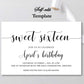 Sweet 16 Birthday Invitation Template - Digital Doc Inc