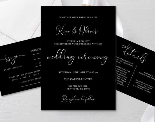 Elegant Black and White Wedding Invitation Suite - Digital Doc Inc