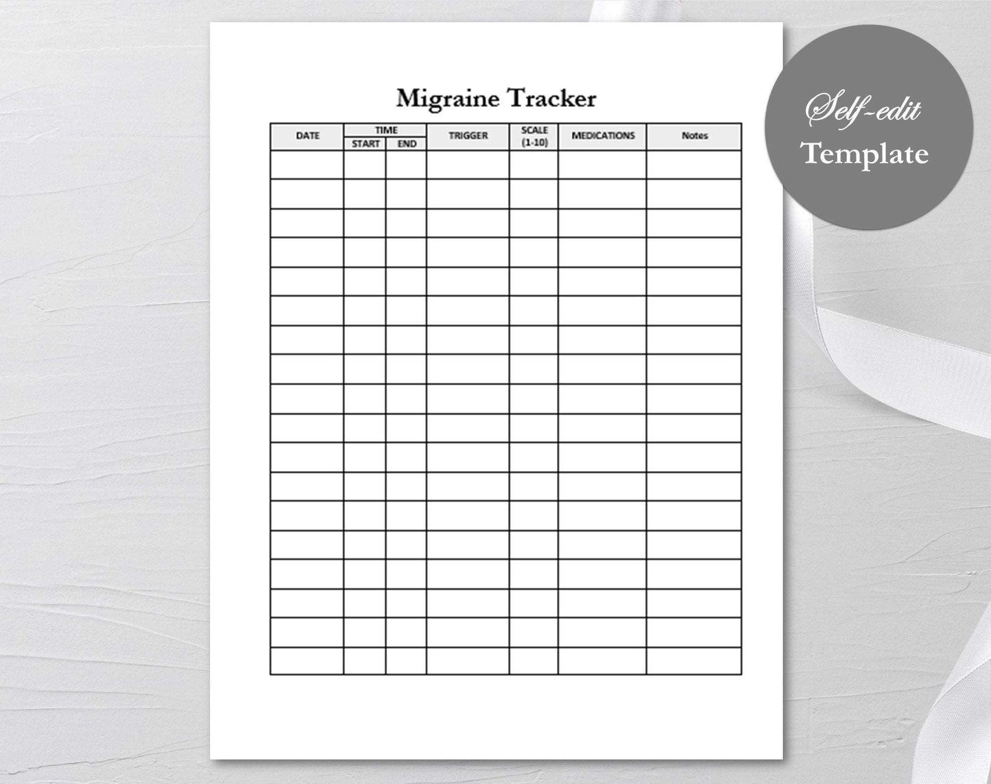 Migraine Tracker, Migraine Journal, Headache Log, Migraine Awareness, Headache Journal, Pain Symptoms Log, Ms Word, Google Docs, Editable