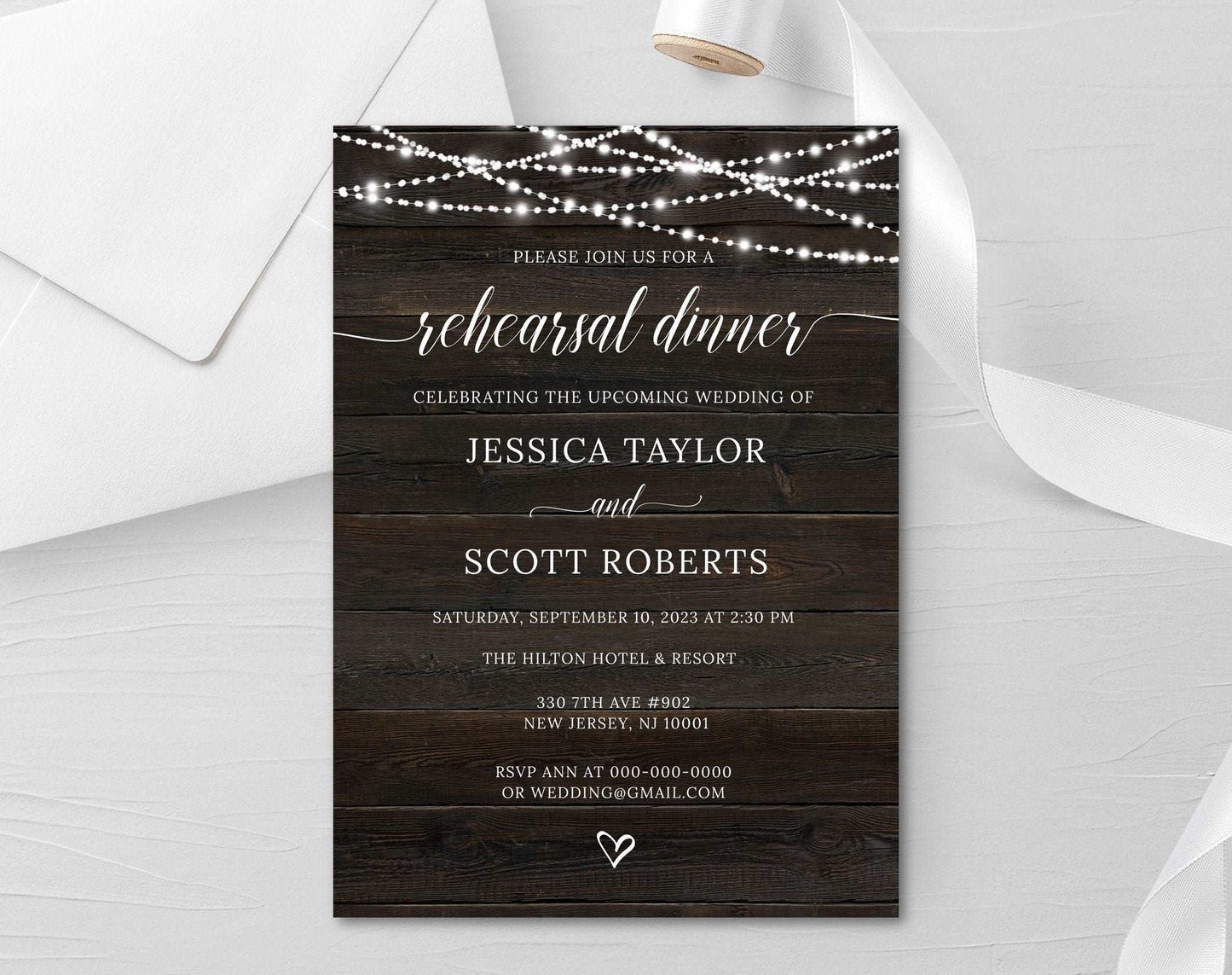 Rustic Wedding Rehearsal Dinner Invitation Template - Digital Doc Inc