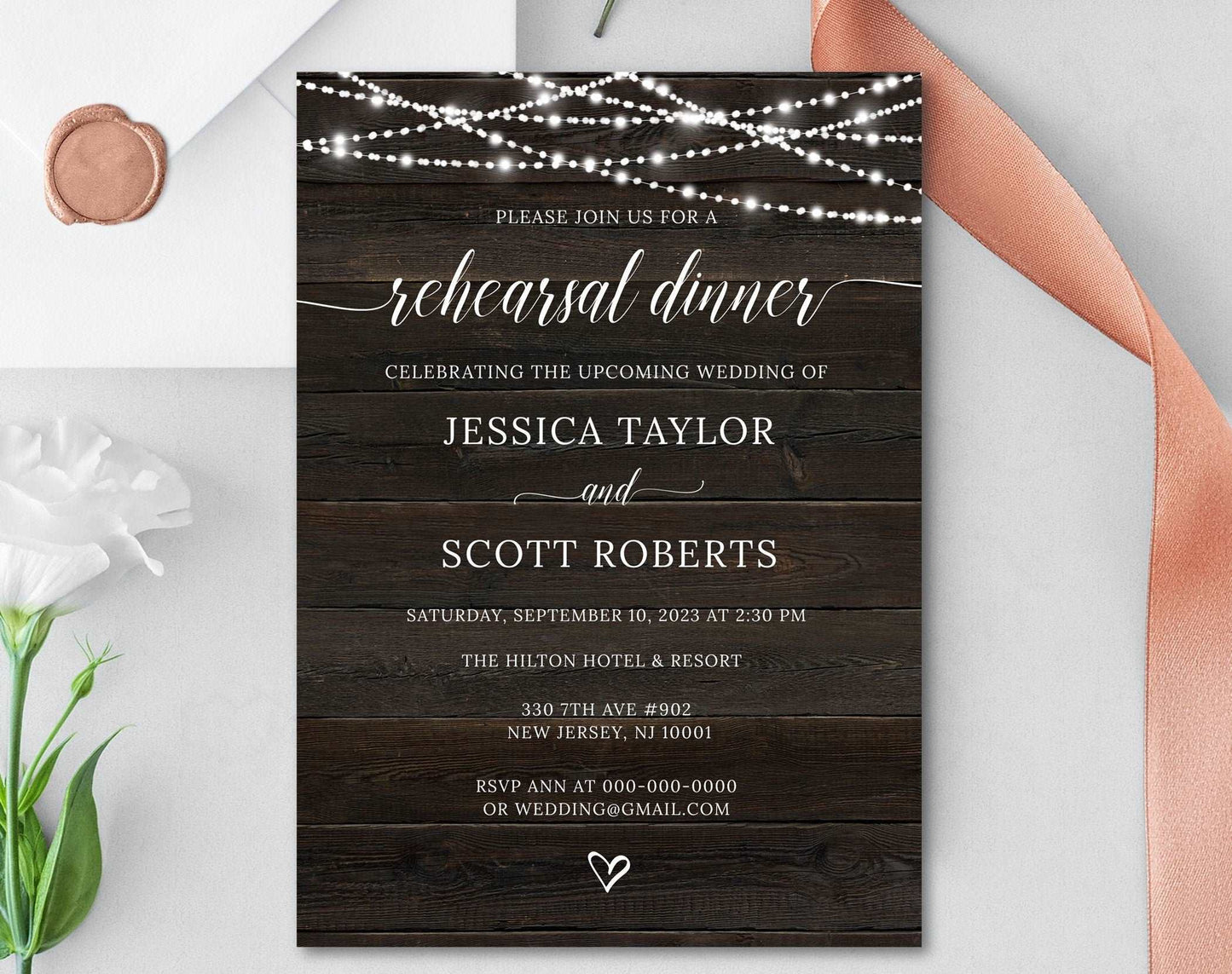 Rustic Wedding Rehearsal Dinner Invitation Template - Digital Doc Inc