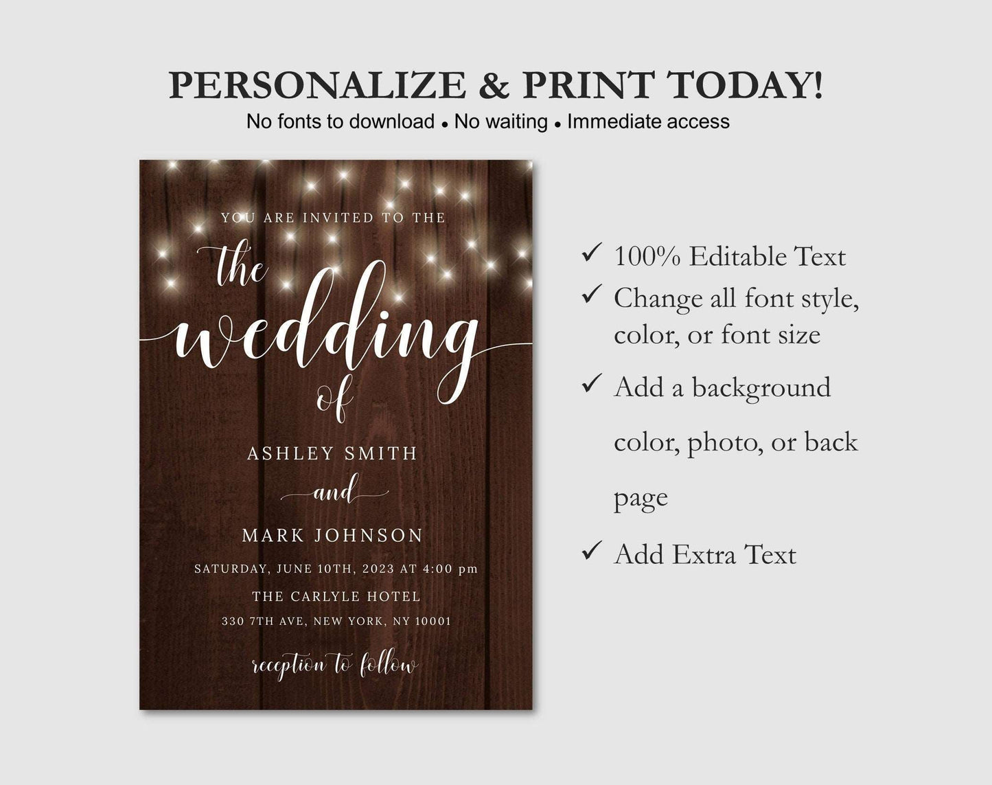 Rustic Wedding Invitation Instant Download - Digital Doc Inc