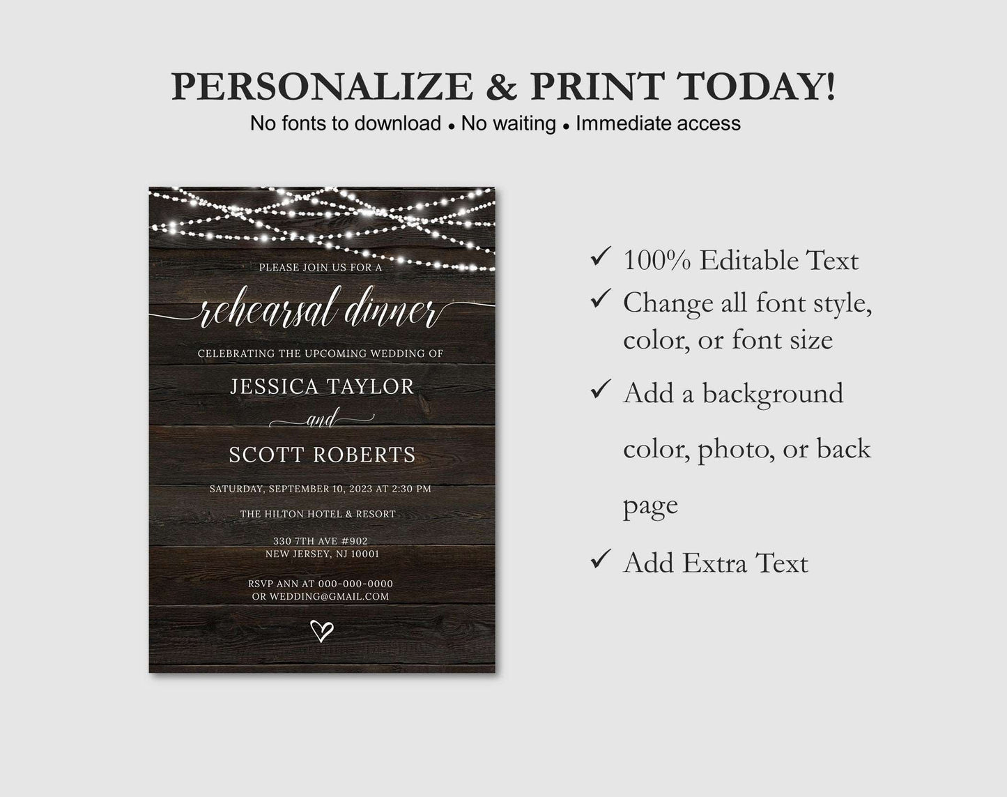 Rustic Wedding Rehearsal Dinner Invitation Template - Digital Doc Inc