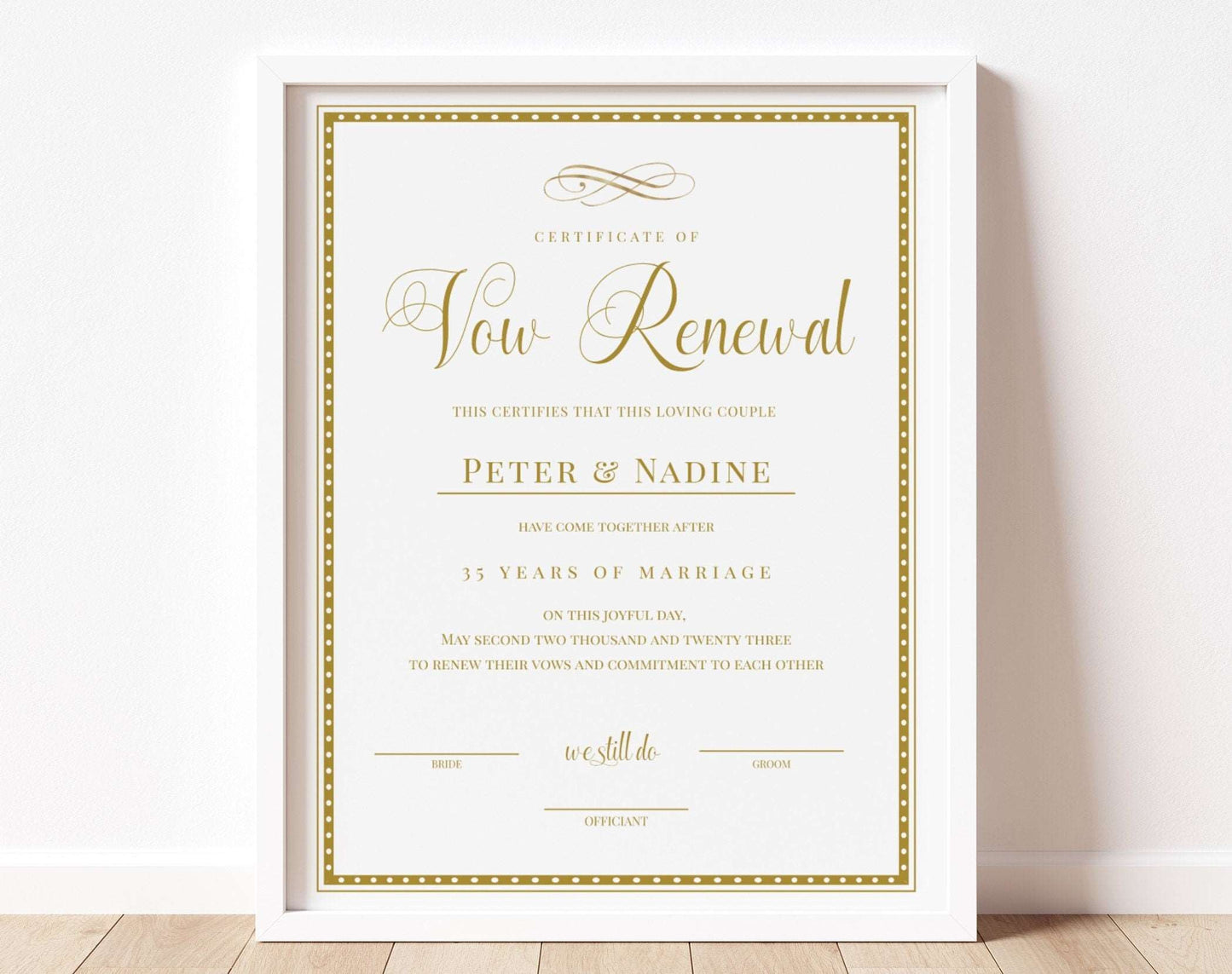 Vows Renewal Certificate Template - Digital Doc Inc